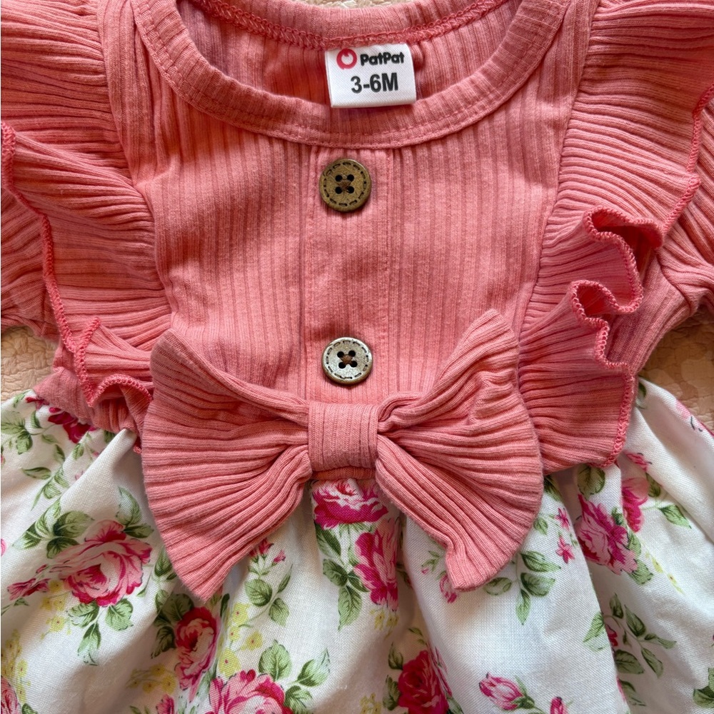 PatPat Pink and White Floral Dress with Ruffles baby girl 3-6m